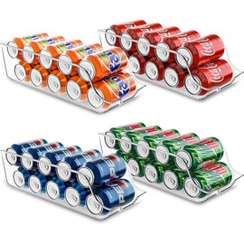 Clear Soda Can Organizer - Fridge Organizer Bins - Set of 4 Drink Organizer For Fridge or Countertop - Soda Can Dispenser For Refrigerator Organizing - Quantity: Pack of 2