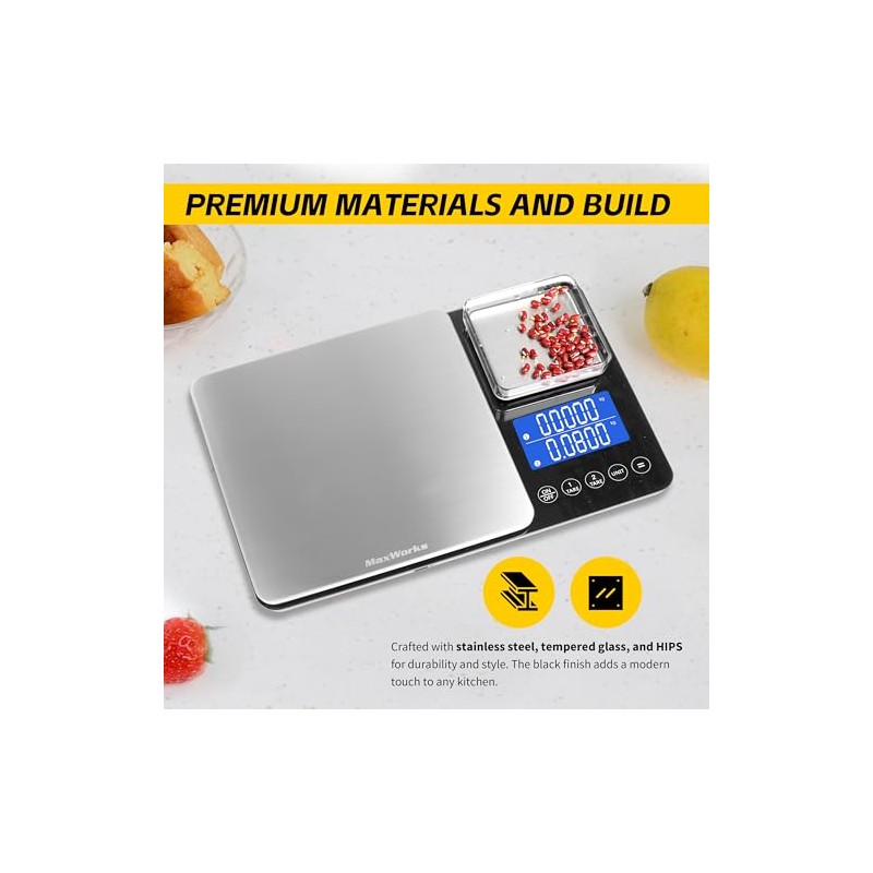 MaxWorks Dual Platform Digital Kitchen Scale 51069 22 lbs Capacity
