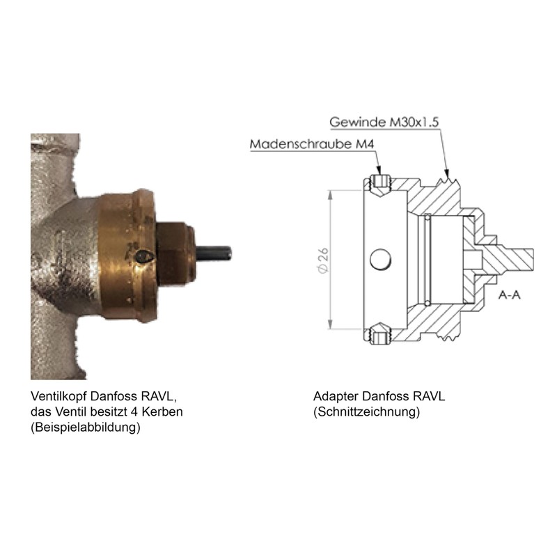 Eurotronic 700099 Danfoss RAVL metal adapter for electronic radiator thermostats,