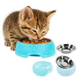 SEAFON 2 Platos para Perro o Gato de Acero Inoxidable, Set de 2 Piezas de Cuencos para Mascotas, Apilables y Antideslizantes, Fáciles de Lavar, para Gatos, Perros pequeños y Cachorros (Azul)