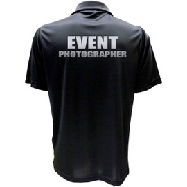 Smart People Clothing Event Photographer Polo Reflective Design,Performance Polo w/Moisture Wicking Technology, Black Shirt.