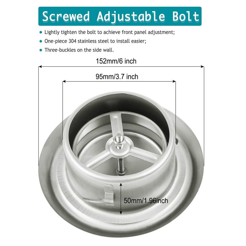HG Power Adjustable Air Vent 100mm Ventilation Grille Cover Stainless