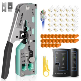VCELINK RJ45 Crimp Tool Kit 53-in-1 for CAT7/CAT6A/CAT6/CAT5E/CAT5 Connectors, Includes Crimper Blades Replaceable, Cable Tester, Wire Stripper for Beginners Professionals DIY Network Setups