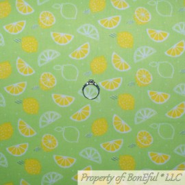 Camelot Fabrics BonEful Fabric FQ Cotton Quilt Green Yellow White Lemon Lime Smell Citrus Fruit