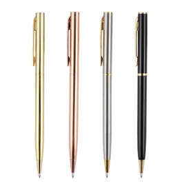 YiliYa Pack of 4 Ballpoint Pens, Dual Heads Rotation Metal Ballpoint Pen, Office/Hotel Supplies, Black Ink, Private or Gift (Black, Rose Gold, Gold, Silver)