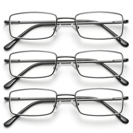 OKH 3 Pack Stainless Reading Glasses 2.0, Metal Frame Blue Light Blocking UV Protection Readers for Men