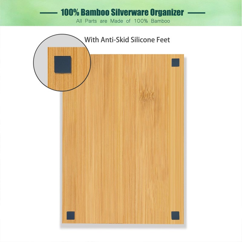 guiogc Bamboo Silverware Drawer Organizer, Silverware Organizer, Silverware Utensil Tray
