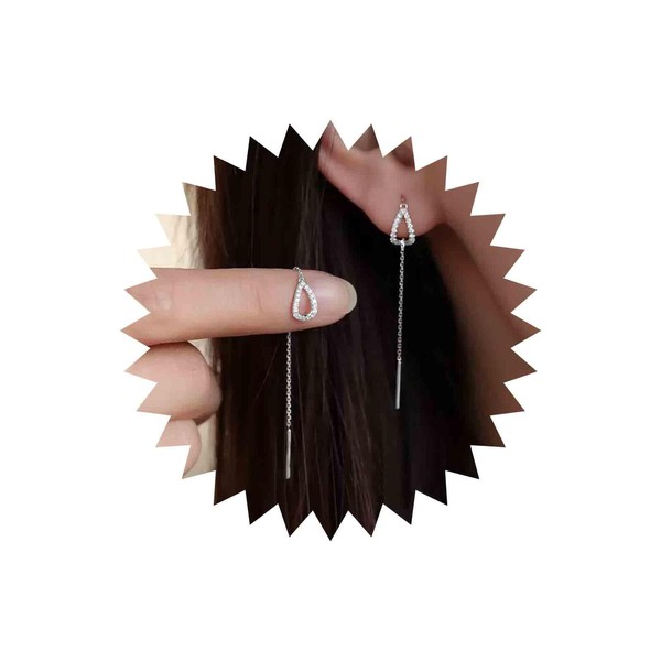Cybche CZ Teardrop Threader Earrings Long Bar Chain Threader Earrings