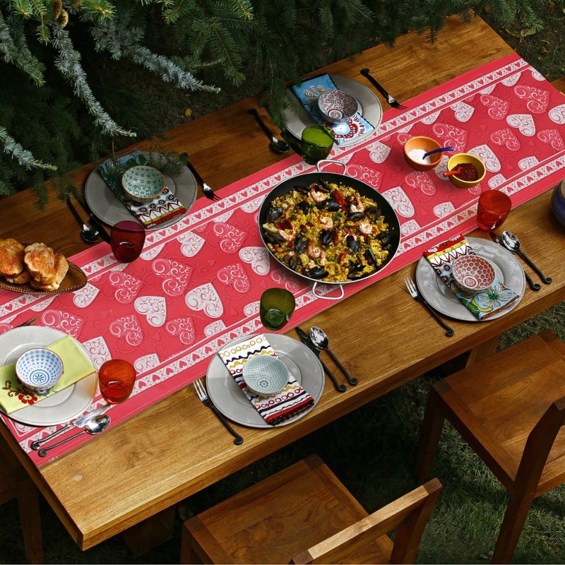 Gadpiparty Romantic Heart Printed Table Runner Valentine's Day Decor Kitchen