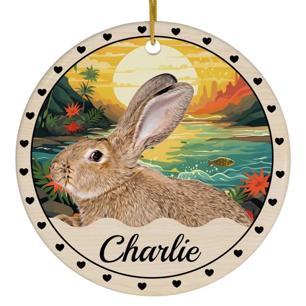 Sunset Theme Design Sandy Flemish Giant Rabbit Personalized Christmas Ornaments