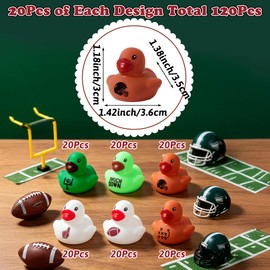Haooryx Football Mini Rubber Ducks - 120Pcs Green Sport Mini Pool Ducky Squeak Bathtub Float Bath Toy Novelty Squeak Duck for Kid Birthday Decor Football Match Classroom Reward Baby Shower Party Favor