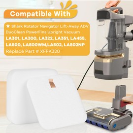 Airoak 4Pack LA502 LA702 LA802 Foam & Felt Filter Replacement for Shark Rotator Lift-Away ADV DuoClean Upright Vacuum LA300 LA301 LA322 LA500WM LA360 LA362, Replaces Part # XFFK320