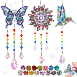 Girls Gifts 5 6 7 8 9 10 11 12 Years, DIY Diamond Painting Craft Set from 5 6 7 8 Years, Sun Catcher Crystals for Hanging Wind Chime Crafts