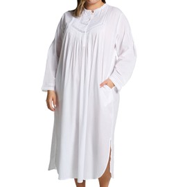 LA CERA Women's 100% Cotton Woven Long Sleeve Nightgown, 1060G, White, 3X