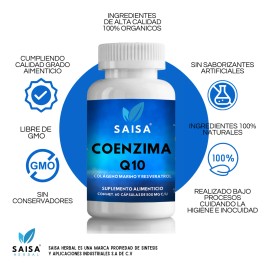 Coenzima Q10 Con Resveratrol Y Colágeno Marino 60 Cápsulas. Sabor Sin sabor