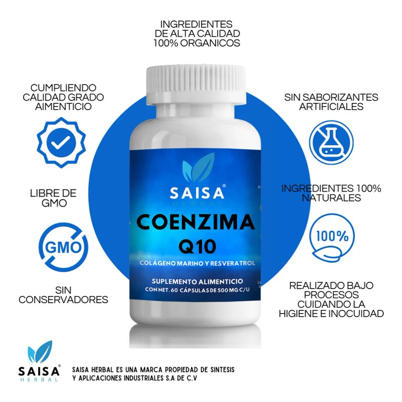 Coenzima Q10 Con Resveratrol Y Colágeno Marino 60 Cápsulas. Sabor