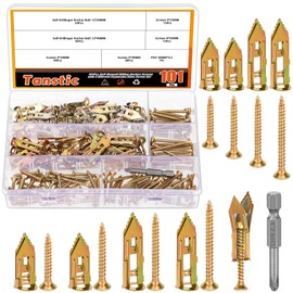 Tanstic 200Pcs Self Drilling Drywall Anchors with Screws, 4 Different Sizes Drywall Self Drilling Anchors Steel Wall Anchor with Screwdriver Bit for Wall Hanging(Yellow)