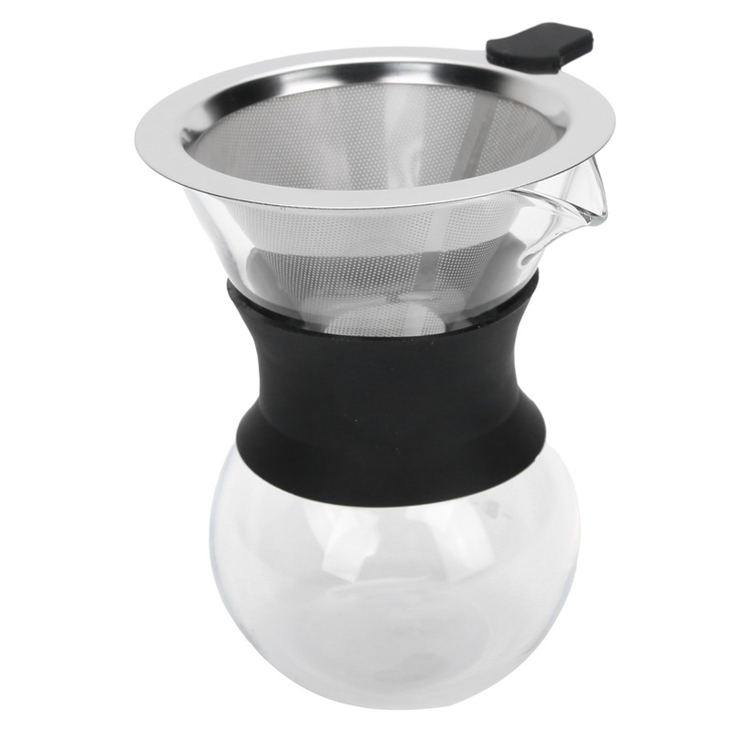 Reusable Glass Coffee Pot with Stainless Steel Filter Manual Drip