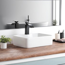 KDKSC Bathroom Vessel Sink 19"x15" Rectangular White Bathroom Sink with Faucet Hole Porcelain Ceramic Modern Above Counter Vanity Sinks