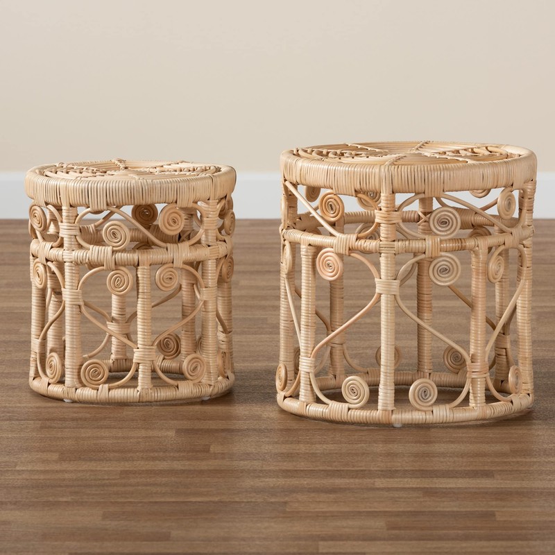 bali & pari Bowie Natural Rattan Nesting End Table, 2-Piece