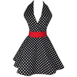 Floosum Black Sexy Aprons Retro Aprons Flirty Marilyn V-Neck Polka Dot Cooking kitchen Aprons Skirt Dress
