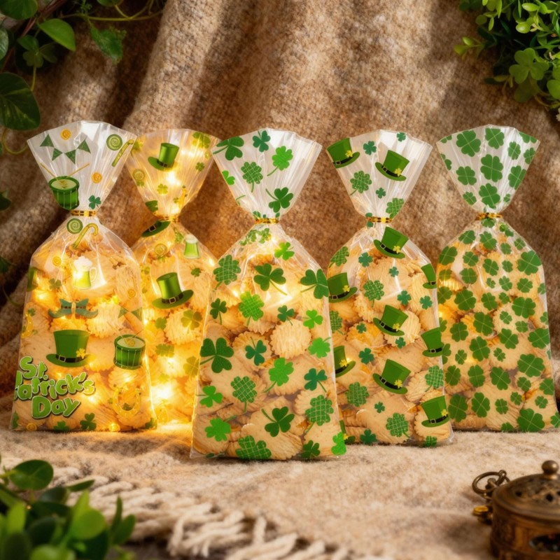 100PCS St. Patrick's Day Cellophane Treat Bags Party Favors with