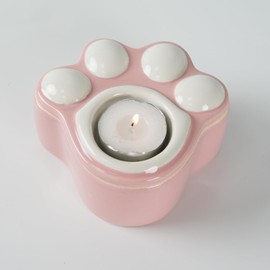 Zhilishu Ceramic Pet Urn for Dogs or Cats Ashes, Pet Fur Keepaske Box with Paw Shape Candle Holder Lid, Dog Cat Hair Container Memorial Gifts (Pink)