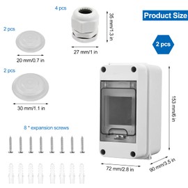 Pack of 2 Surface-Mounted Fuse Boxes, Small Distribution Box, IP65-1 Row, 3 Modules, with 4 Connections, Surface-Mounted Distribution Box, Suitable for Outdoor Gardens, Farms, Charging Stations, Wet