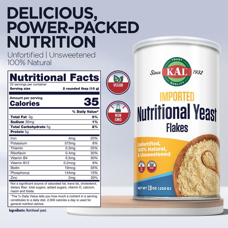 KAL Imported Nutritional Yeast Flakes, Unfortified & Unsweetened Fine Flakes,