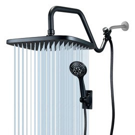 Rainfall Shower Head Combo,12'' High Pressure Rain Shower Head with 8 Function Handheld Spray,Dual Shower Head Combo with Adjustable Extension Arm,Matte Black