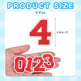 MECCANIXITY Iron on Number Patches 2" Number 4 Iron on Embroidered Patch Sew on Letter Stickers Applique for Repairing Clothing Jeans Shoes Hats DIY(Red, Pack of 9)