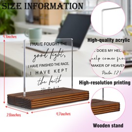 2 Timothy 4:7 Bible Verse Plaque I Have Fought the Good Fight Clear Desk Decorative Sign, Scripture Home Nursery Church Office Decor Spiritual Christian Gifts for Women Family Friend EDC89