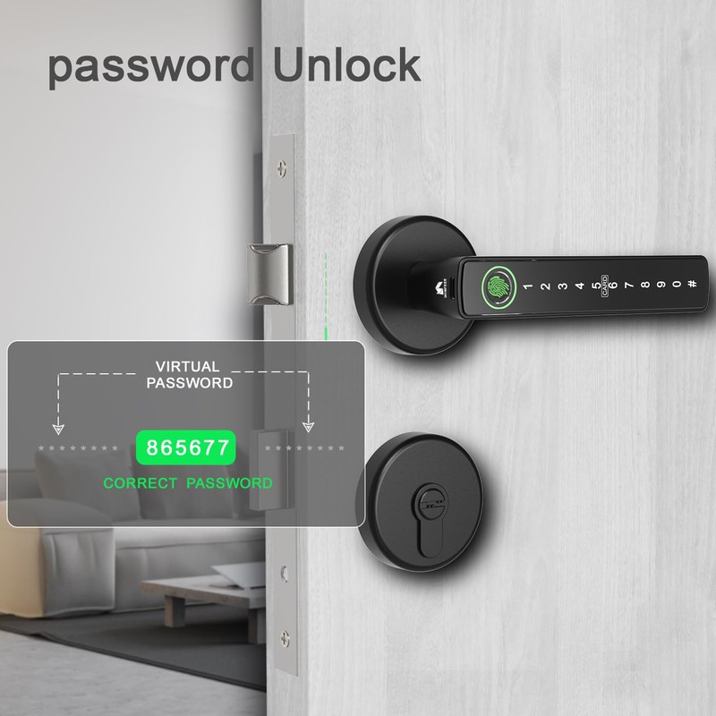 Smart Door Lock Set, Fingerprint, Passcode, Cards, App Control, Keyless