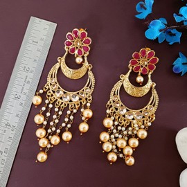 Efulgenz Indian Earrings for Women Indian Bollywood Traditional Wedding Crystal Pearl Tassel Chandelier Chandbali Long Earrings Jewelry Set