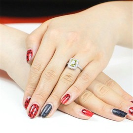 Uloveido Square Ring with Stones Wedding Rings for Women Silver Color Cubic Zirconia Jewellery Y3250-Silver-Green-8