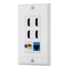 IBL-6 Port Wall Plate with 1 Port Cat6+ 4 Port HDMI +1 Port Gold-Plated F Type coaxial Cable TV Keystone Female to Female Jack in White …