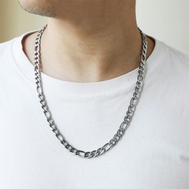 AFSTALR Men's Silver Stainless Steel Curb Chain for Men Jewellery Figaro Necklace – Men's Silver Chains 9 mm 45/50/55/60/65 cm Stainless Steel Silver/Black/Gold Figaro Necklace, Stainless Steel