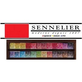 Sennelier Watercolour Paint, 16 Half Bowls with Wooden Case