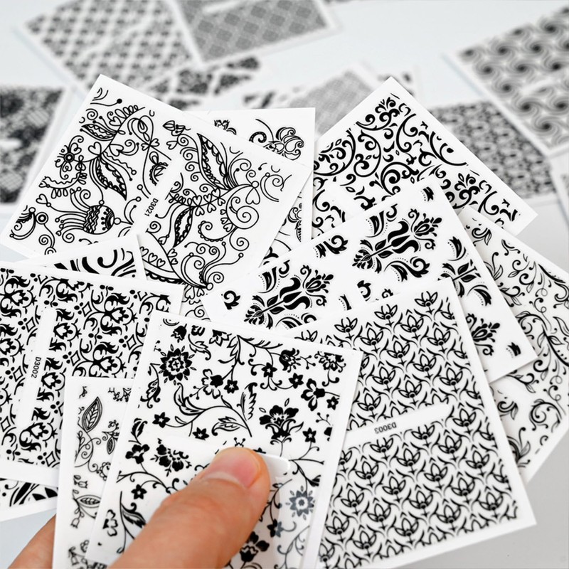 30 Sheets Black Lace Nail Stickers for Nail Art 3D