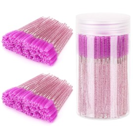 300 Pcs Disposable Eyelash Brush with 1 Container, Crystal Eyebrow Spoolies Brush Mascara Wands Makeup Brushes Applicators Kits for Eyelash Extensions (Purple)