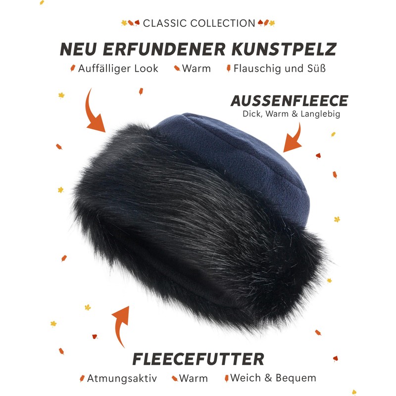Futrzane Women's Faux Fur Hat, Fleece Winter Hat with Faux