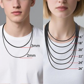 LERSUSI - Collar de cuerda de 2 mm y 3 mm de ancho para hombres con cierre, cuerda impermeable, cadena de cera para colgante, 16 a 26 pulgadas para mujeres y hombres, 3pcs/2mm/16inches, Sin piedra