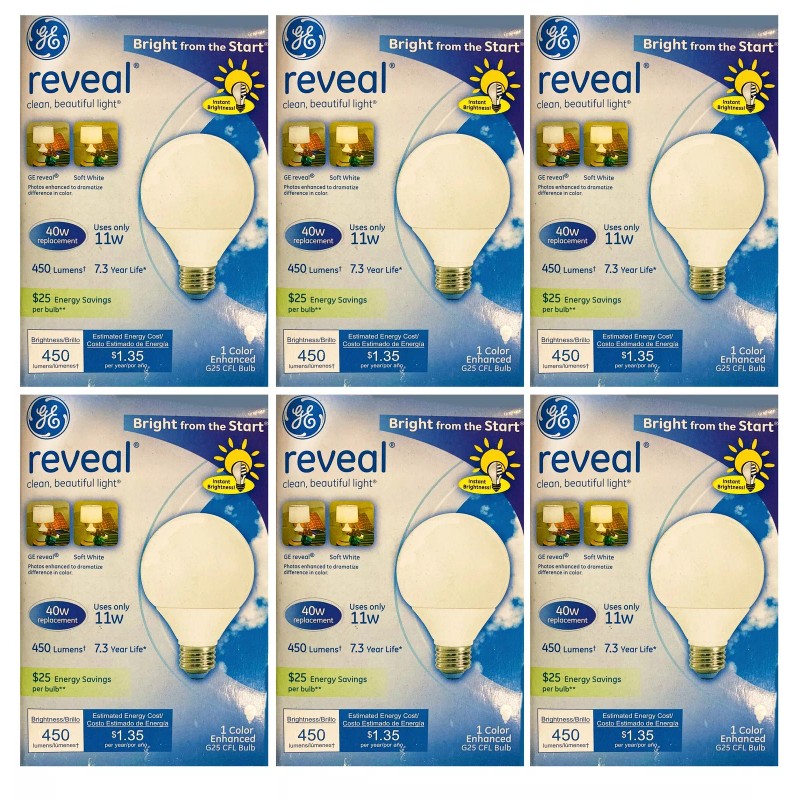 GE Lighting (6 bulbs) GE Reveal G25 Color-Enhancin