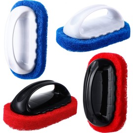 BBTO 4 Pack Teak Brush Cleaner with Handle Teak Cleaning Brush Cleaning Scrub Scouring Pads Scrubbers for Simple Easy Polishing Refinishing Clean up Boat Accessories