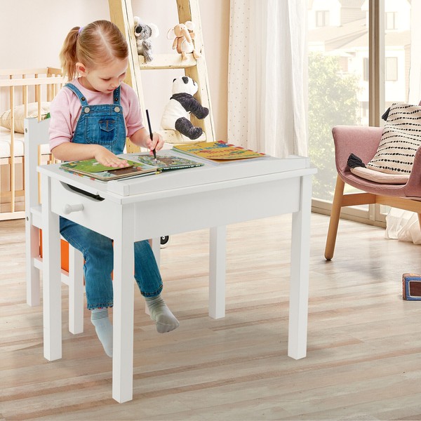 Costway Wood Activity Study Desk Kids Table and Chair Set