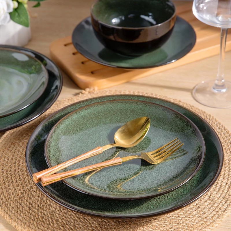 LERATIO Ceramic Dinnerware Sets for 4,Handcraft Stoneware Plates and Bowls