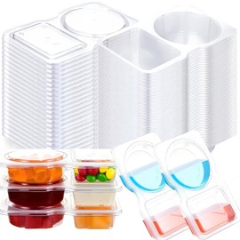Reusable Snack Containers, 20PCS Snack Containers with 2 Compartments & Lids, Re-usable Sauce Container, Double Compartment Container for Take-Out Condiments, to-go Sauce, Sampling, Travel