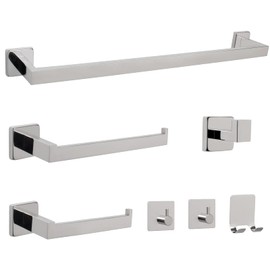 NearMoon 7 Pieces Bathroom Hardware Set 304 Stainless Steel-Square Towel Rack Set Include 24" Towel Rod+ 10" Hand Towel Bar+ Toilet Paper Holder+ 4Robe Towel Hooks Bathroom Accessories (Chrome Finish)