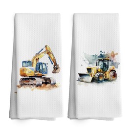 TAEDIN Construction Truck Kitchen Towels Kids Vehicle Car Dish Towel 16x24 Inches, Toddlers Boys Decorative Absorbent Dishcloths Tea Towels Set of 2 for Nursery Bathroom Decor