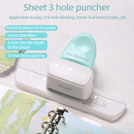 JOYID 9027 Perforadora de Hojas Sueltas Planificador Diario Perforadora de Papel de 3 Orificios Ajustable para A8 Mini / A7 / A7 Pocket / A6 / A6 Personal / A5 Tamaño Capacidad de 8 Hojas Cuadernos